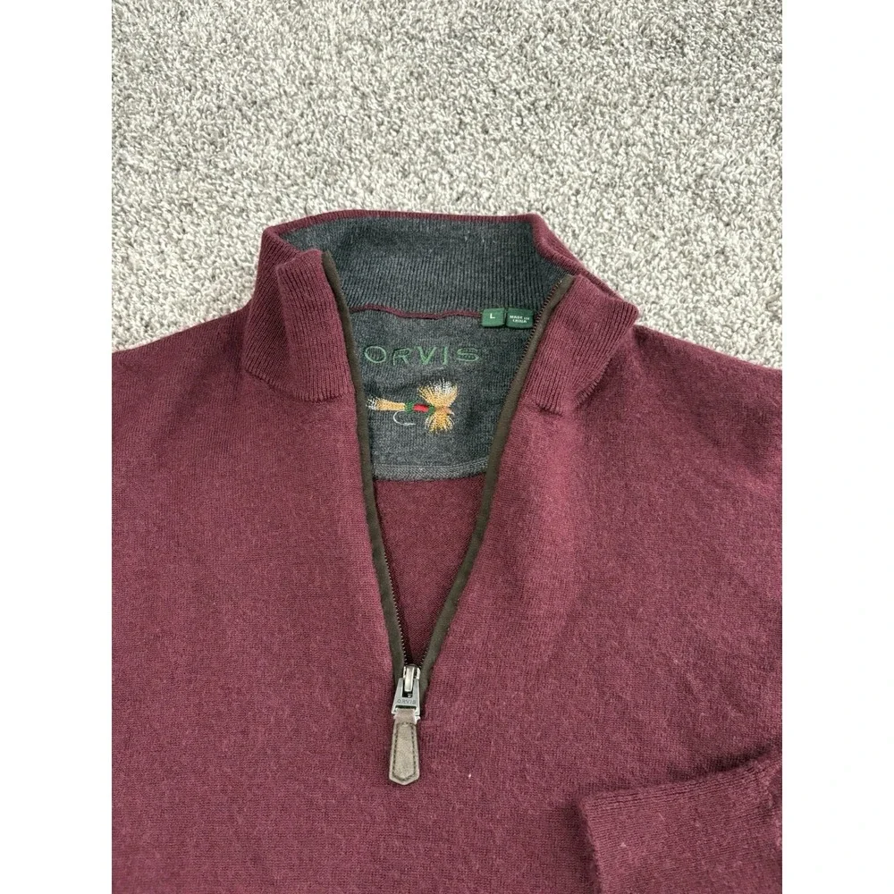 Orvis Mens Burgundy 100% Merino Wool Quarter Zip Pullover Sweater Large‎